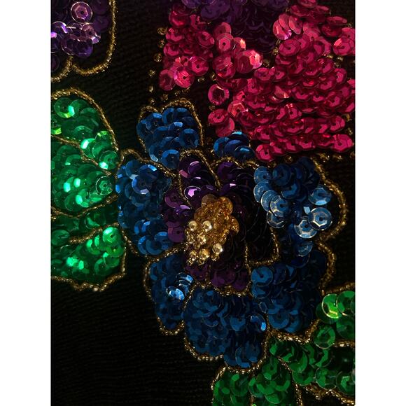 Vintage B.I.B S.M.L Sport Black Sweater Embroidered-Beaded Floral Design - Picture 11 of 14